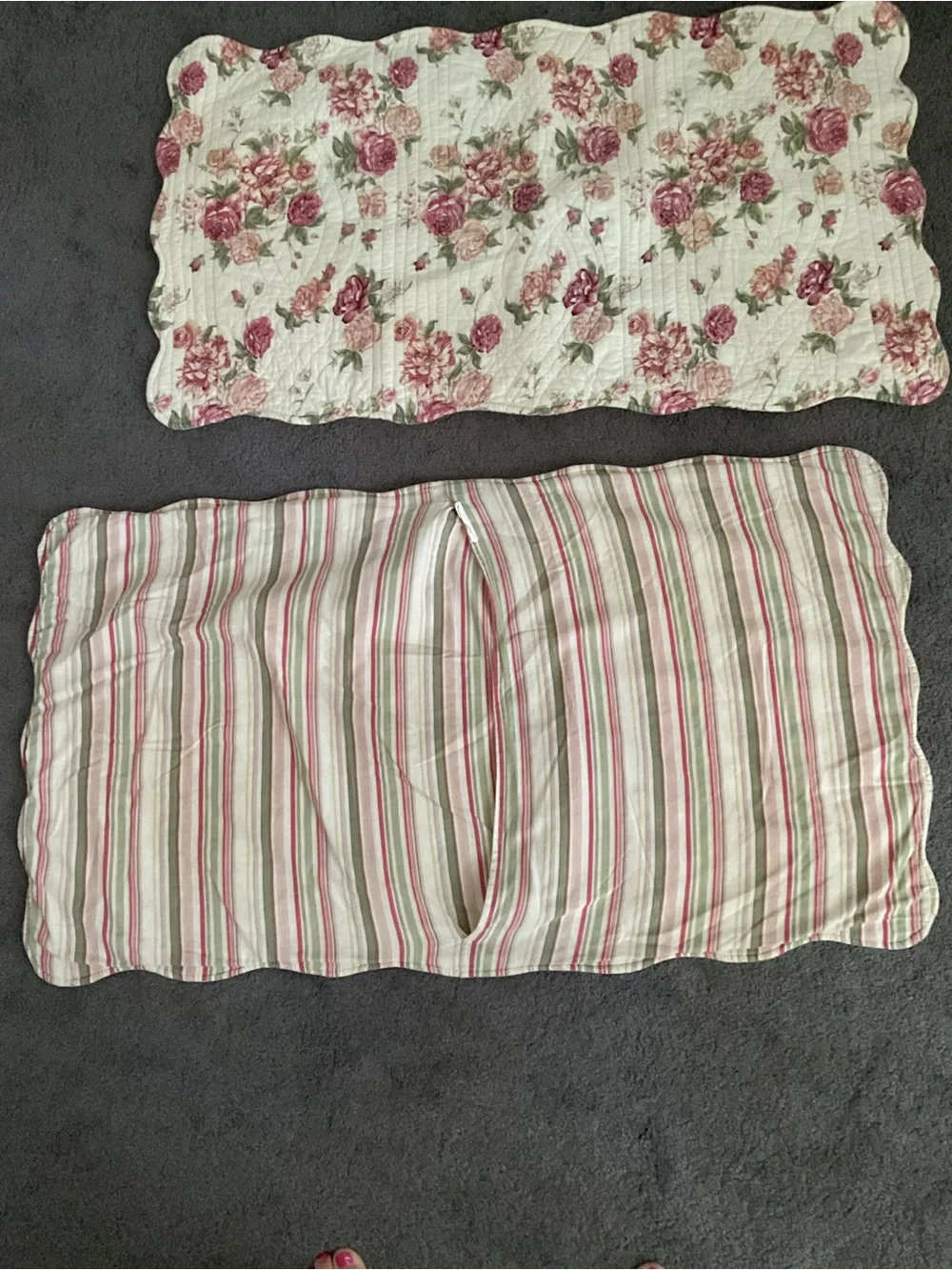 Two  Floral Pillow Shams Set in Pink Rose - Cottage Style